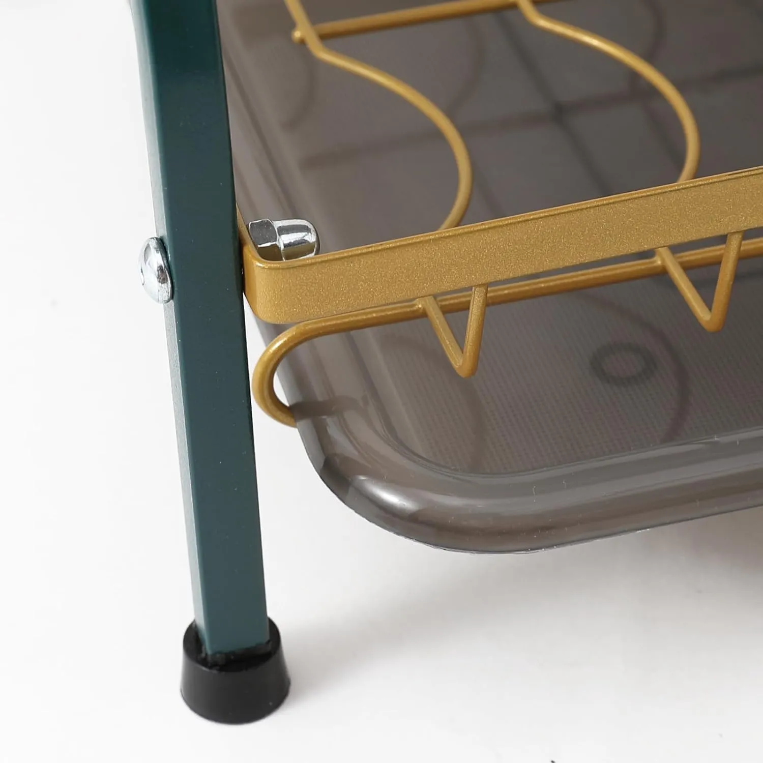 Kuber Industries 3-Layer Dish Drying Rack|Storage Rack for Kitchen Counter|Drainboard & Cutting Board Holder|Premium Utensils Basket (Dark Green & Gold)