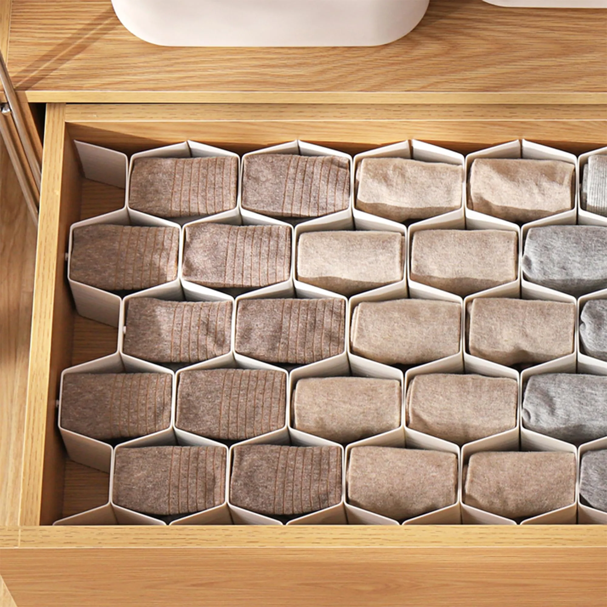 Kuber Industries (Set of 6) Drawer Storage Organizer - Partition For Socks, Belt, Innerwear, Ties & Lingerie - Hexagonal Design - White