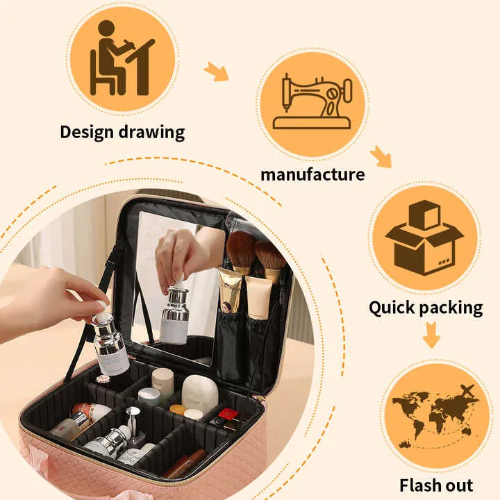 Large Capacity PU Leather Makeup Storage Bag Essential Travel Makeup Bag حقيبة مكياج للتخزين بسعة كبيرة من جلد البولي يوريثيرين الأساسي في تصنيف السفر