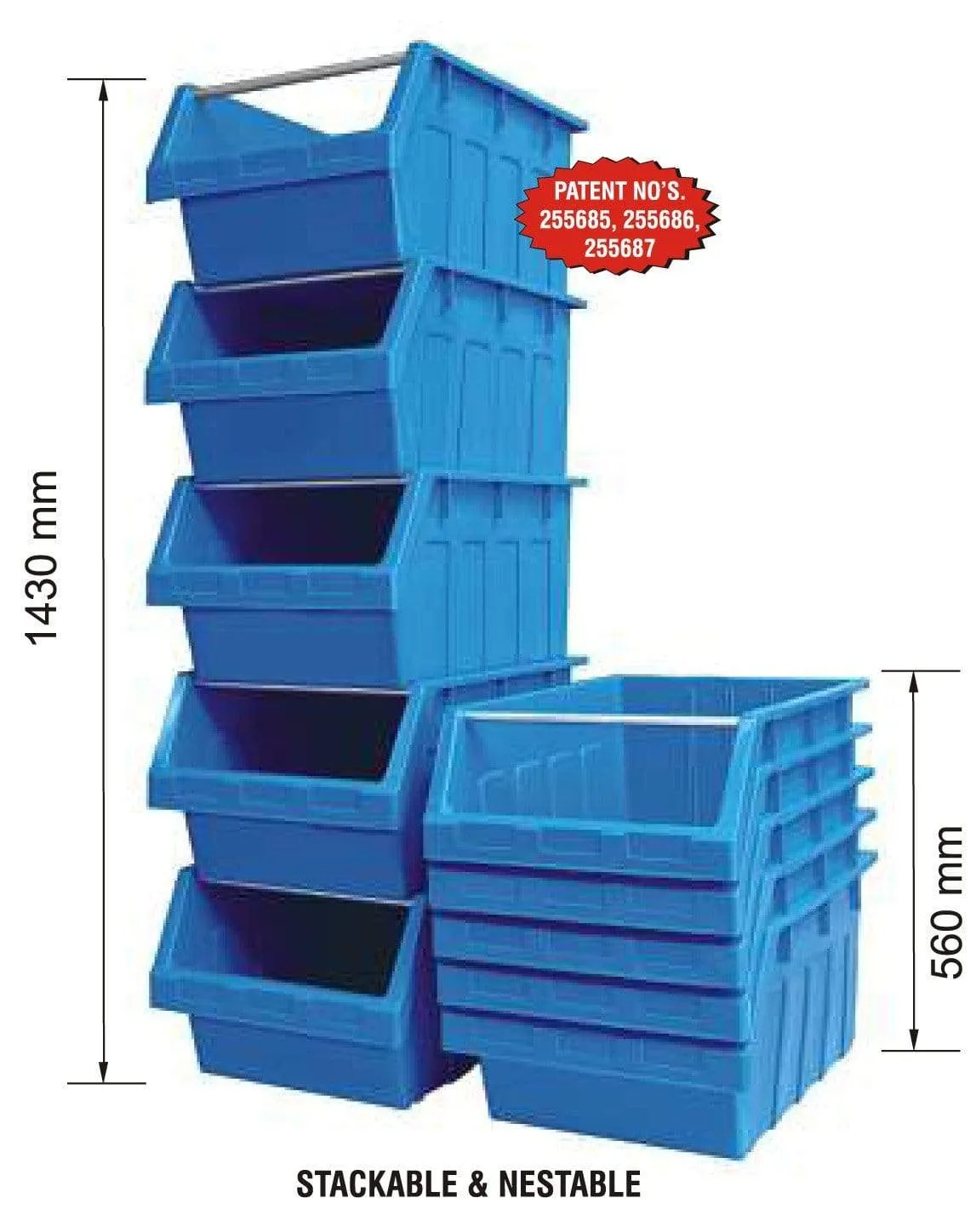 Large Stack & Nest Bin Supra 8 Stacking Storage Bin - Black