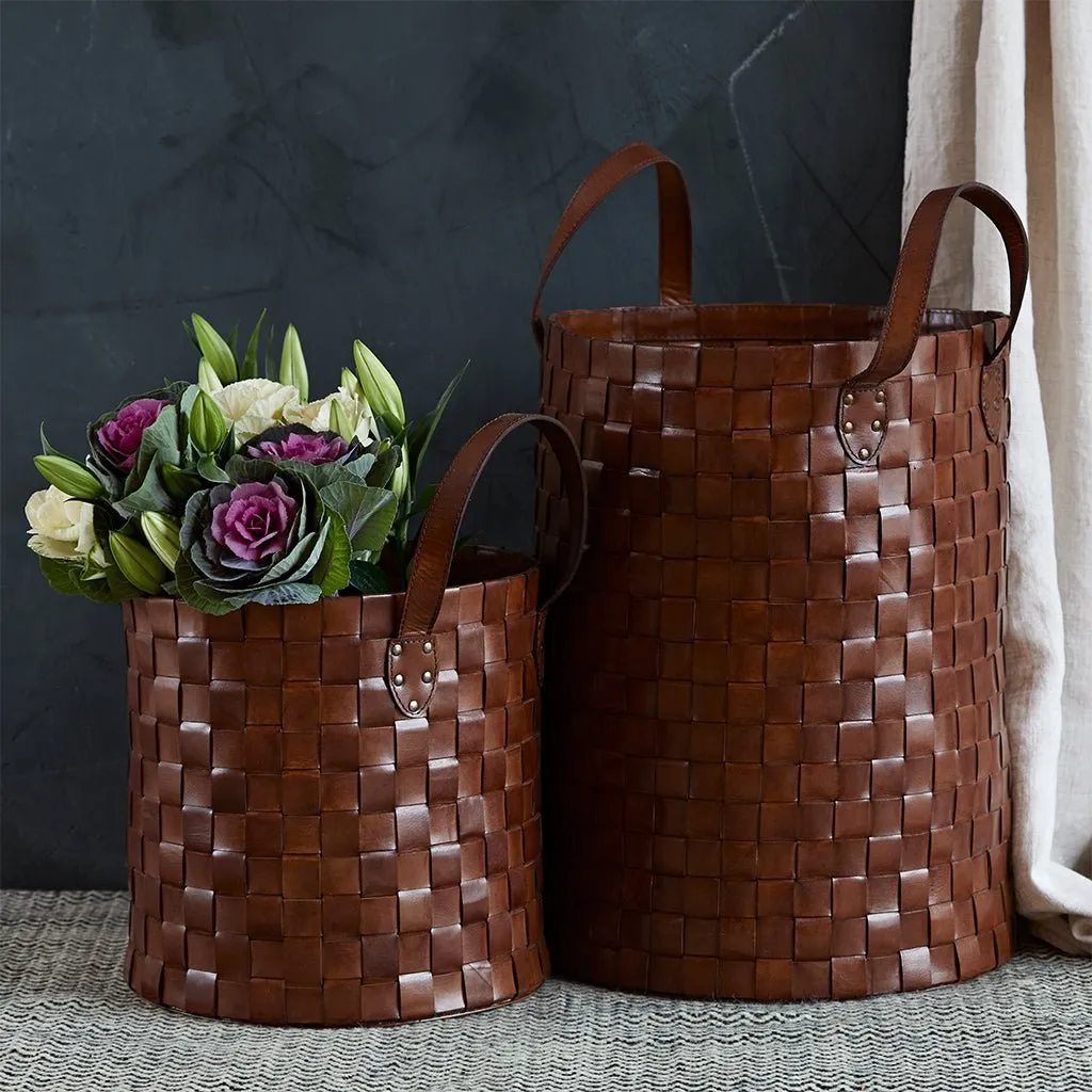 Leather Woven Basket