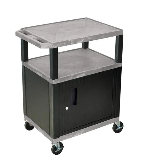 Luxor Tuffy Gray 3 Shelf AV Cart W/ Nickel Legs, Cabinet &amp; Electric