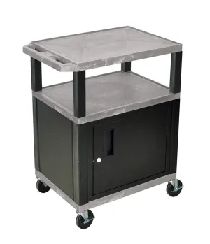 Luxor Tuffy Gray 3 Shelf AV Cart W/ Nickel Legs, Cabinet &amp; Electric