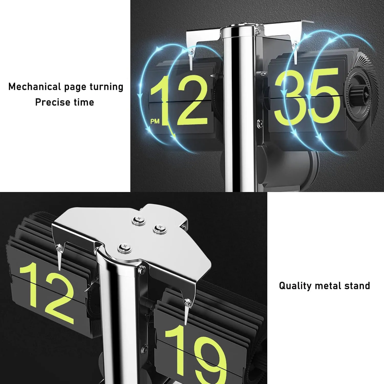 Maa Laxmi .〓Flip Desk Clock, 24 Hours Walnut Wood Base Retro Digital Flip Desk Clock, Internal Gear Operated Battery Operated Mechanical Melting Clock for Home Room Office Decoration