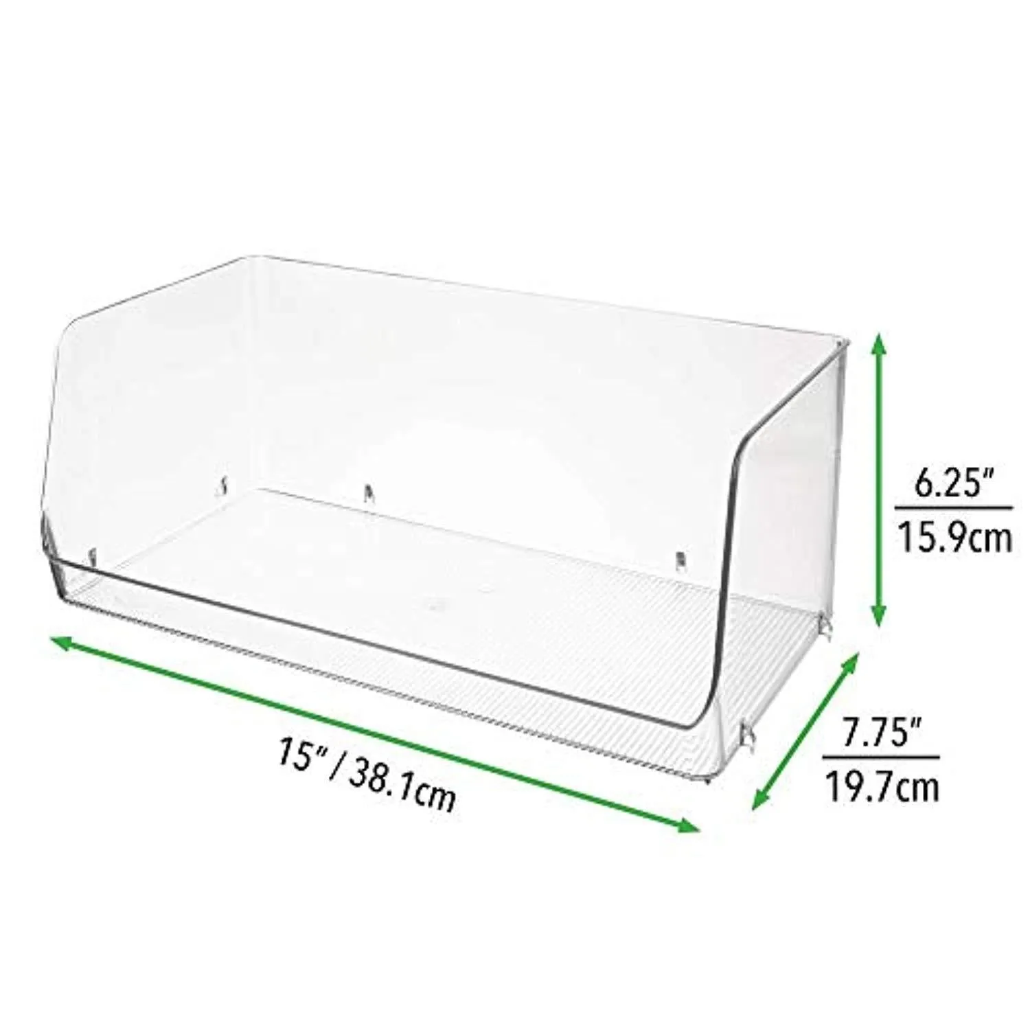 mDesign Extra Large Household Stackable Plastic Food Storage Organizer Bin Basket with Wide Open Front for Kitchen Cabinets, Pantry, Offices, Closets, Bedrooms, Bathrooms - 15" Wide, 6 Pack - Clear