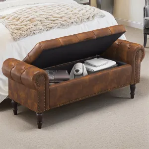 modern Dycanpo 50"L X 19" H Storage Bench with Arms, Upholstered, for Bedroom, Linen Color