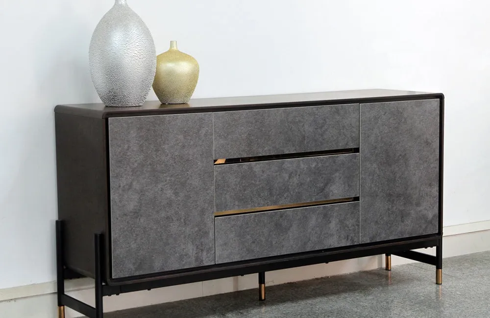 Modrest Gabrielle Contemporary Walnut & Gold Buffet