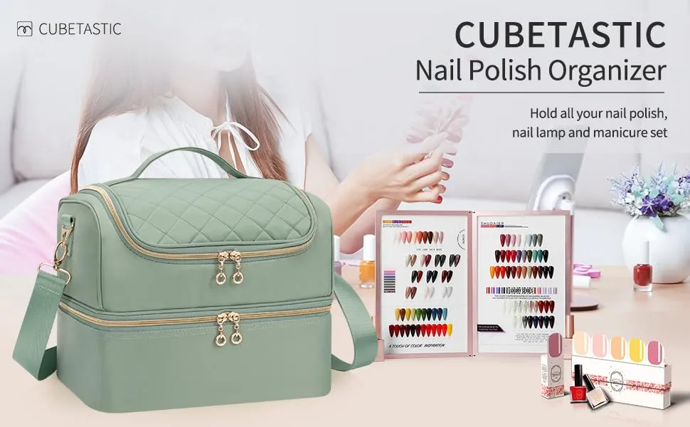 Nail Polish Organizer Case, Holds 45 Bottles Nail Polish & Nail Lamp