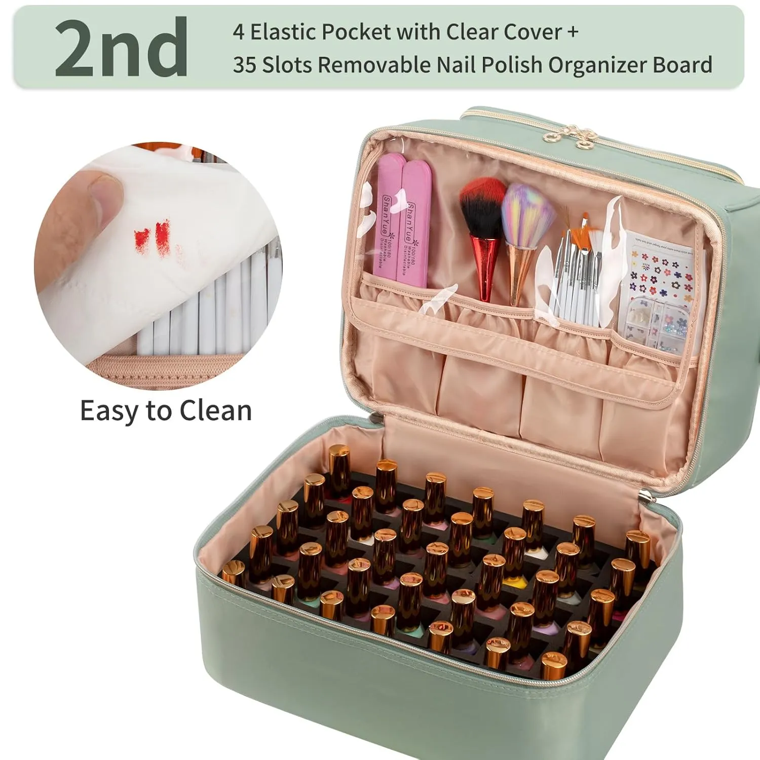 Nail Polish Organizer Case, Holds 45 Bottles Nail Polish & Nail Lamp