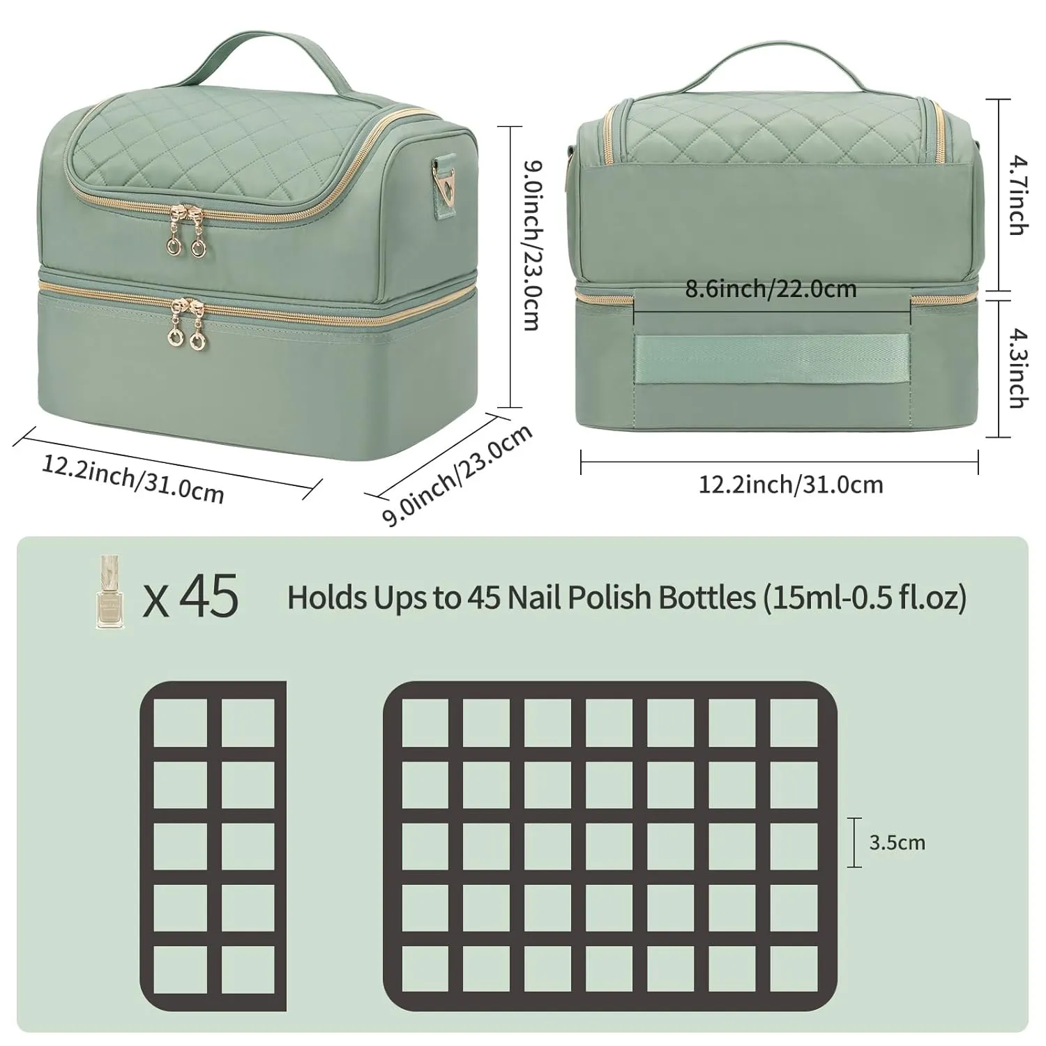 Nail Polish Organizer Case, Holds 45 Bottles Nail Polish & Nail Lamp