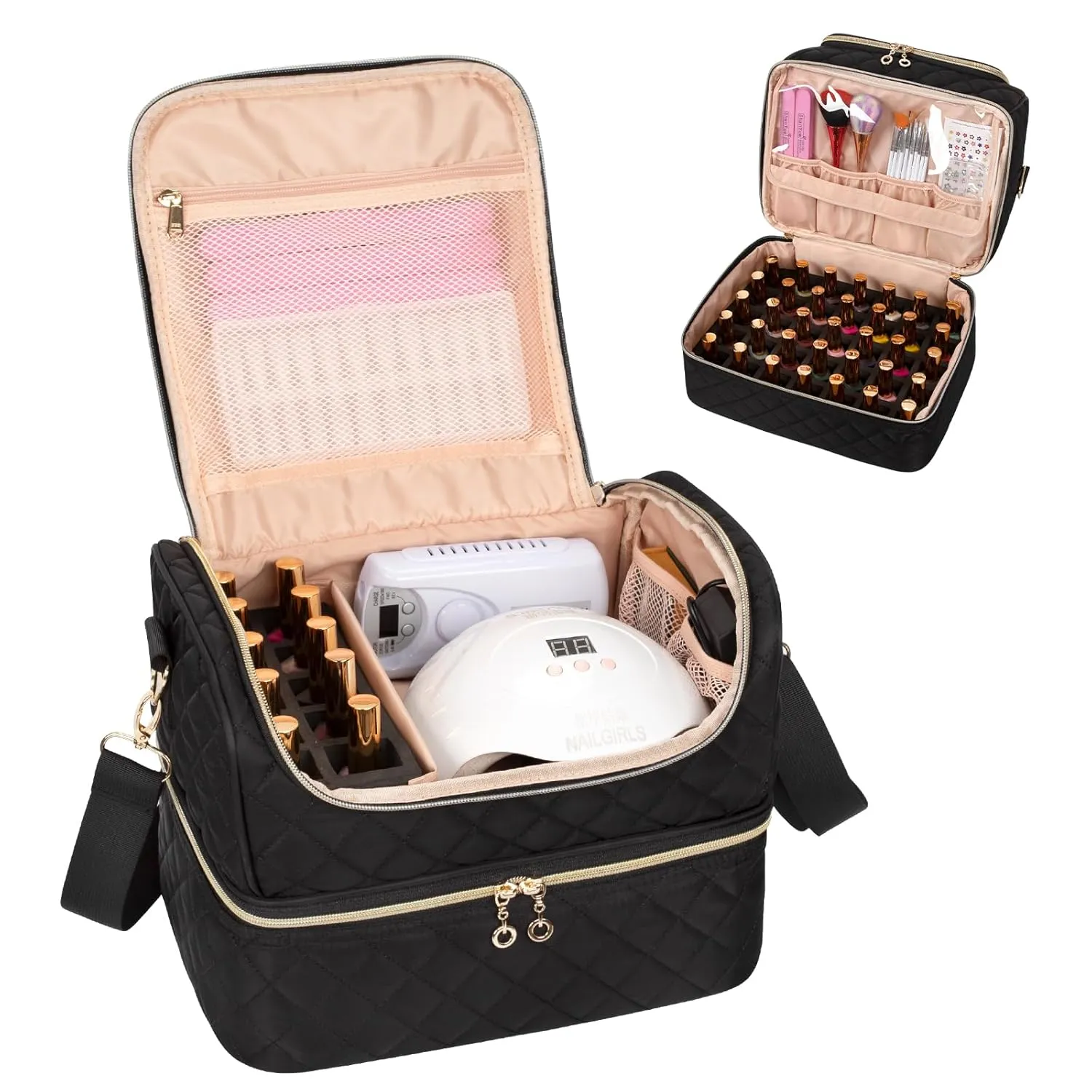 Nail Polish Organizer Case, Holds 45 Bottles Nail Polish & Nail Lamp