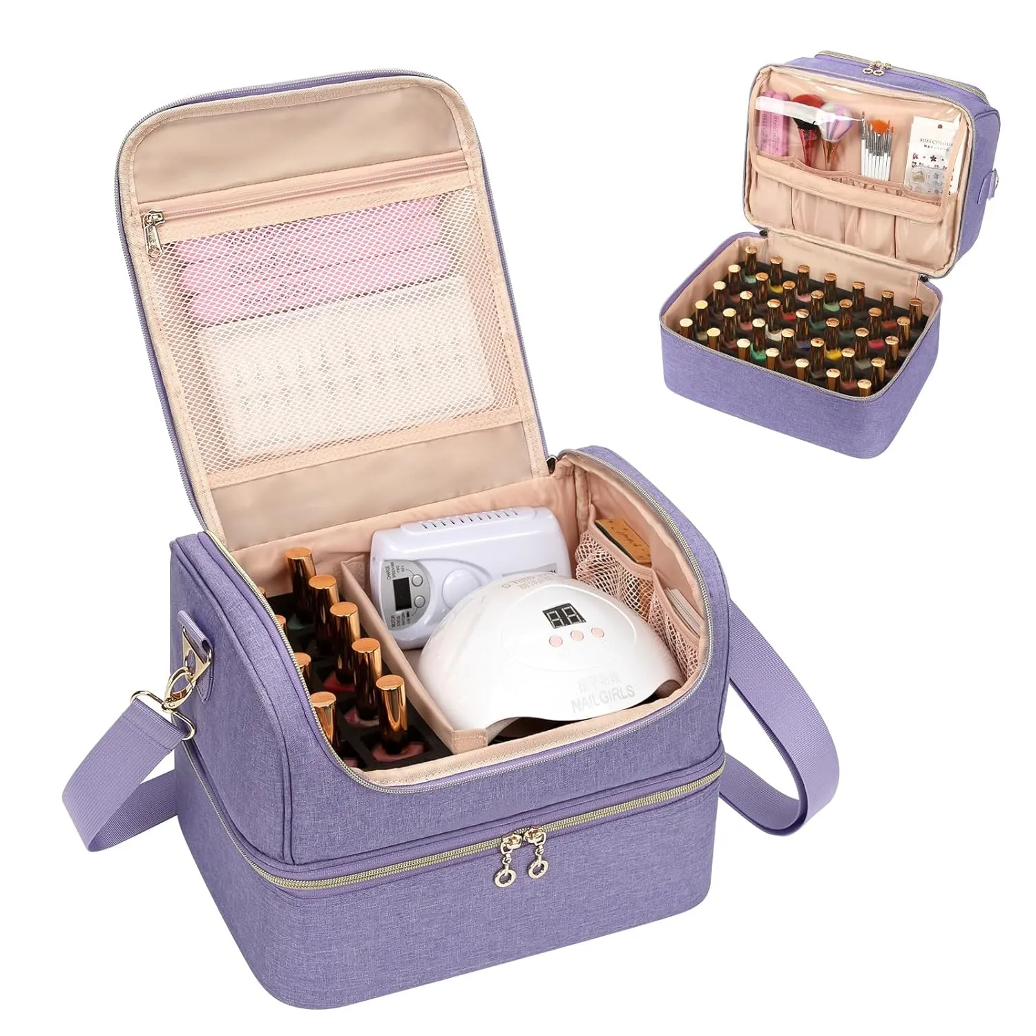 Nail Polish Organizer Case, Holds 45 Bottles Nail Polish & Nail Lamp