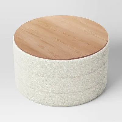 Open Box - Tray Top Upholstered Storage Cocktail Boucle Ottoman Cream/White - Threshold
