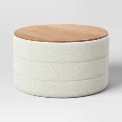 Open Box - Tray Top Upholstered Storage Cocktail Boucle Ottoman Cream/White - Threshold