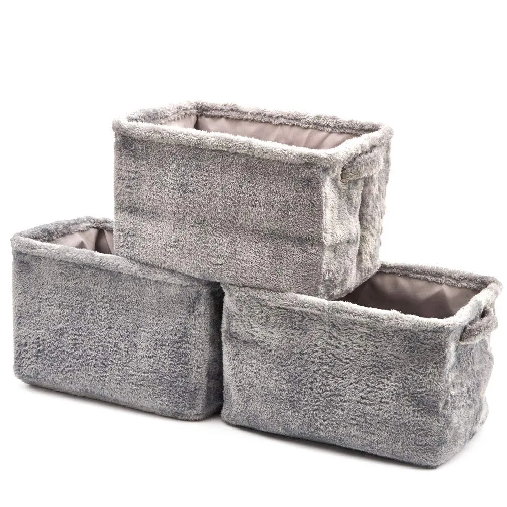 Plush Fabric Storage Bins 3 Pack / Fuzzy Gray