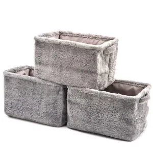 Plush Fabric Storage Bins 3 Pack / Fuzzy Gray