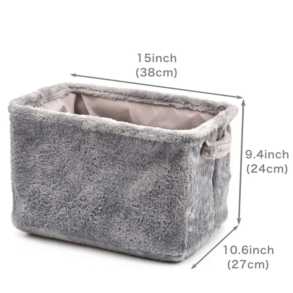 Plush Fabric Storage Bins 3 Pack / Fuzzy Gray