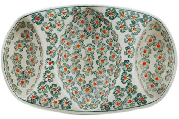 Polish Pottery 10" Divided Dish Orange Blossoms