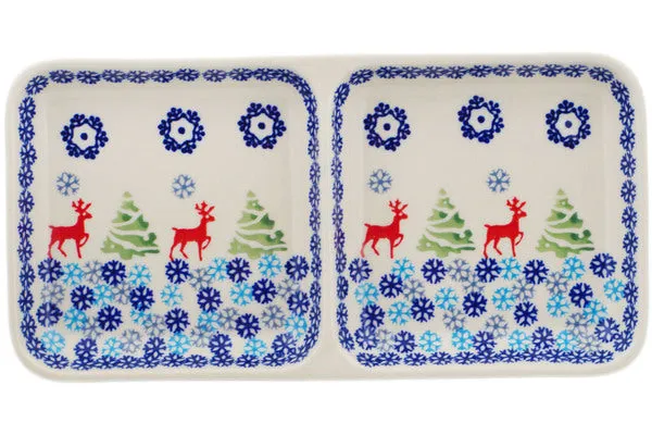 Polish Pottery 10" Divided Dish Ring Around The Reindeer