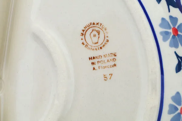 Polish Pottery 11" Divided Dish Peacock Forget-Me-Not