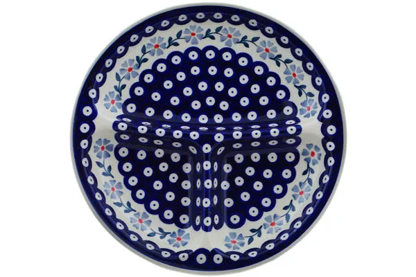 Polish Pottery 11" Divided Dish Peacock Forget-Me-Not