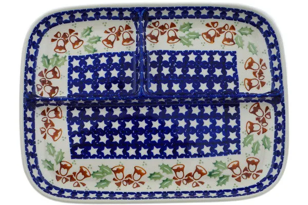 Polish Pottery 12" Divided Dish Sleigh Bells