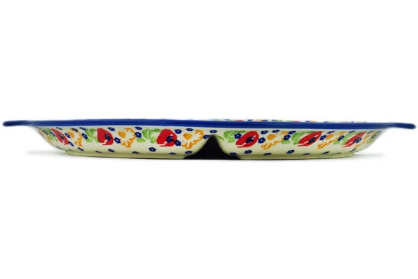 Polish Pottery 14" Divided Dish Flower Garden UNIKAT