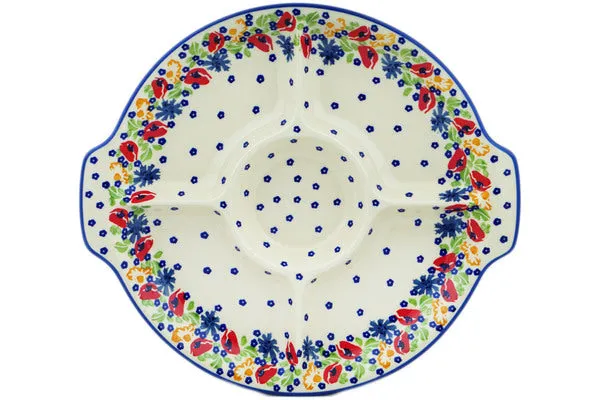 Polish Pottery 14" Divided Dish Flower Garden UNIKAT