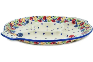 Polish Pottery 14" Divided Dish Flower Garden UNIKAT