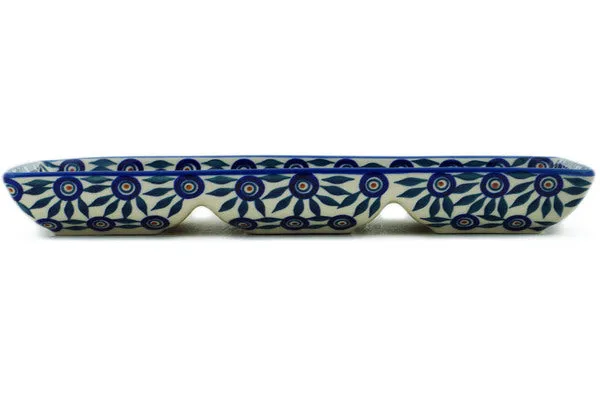 Polish Pottery 14" Divided Dish Peacock Train UNIKAT