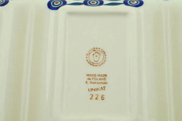 Polish Pottery 14" Divided Dish Peacock Train UNIKAT