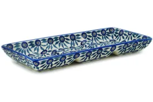 Polish Pottery 14" Divided Dish Peacock Train UNIKAT