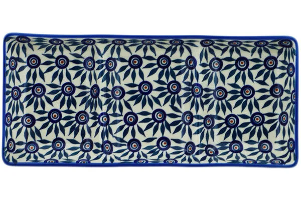 Polish Pottery 14" Divided Dish Peacock Train UNIKAT