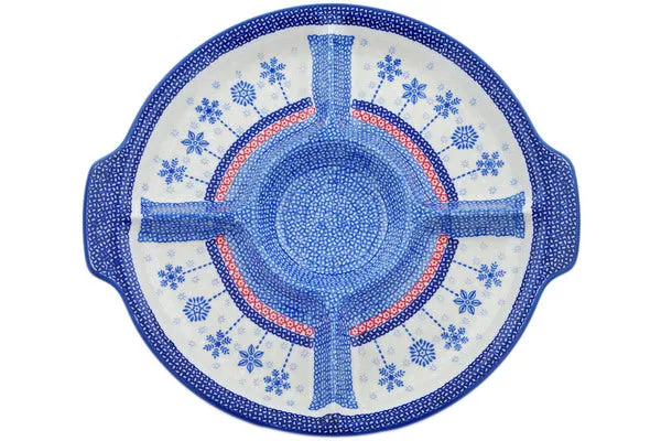 Polish Pottery 14" Divided Dish Winter Sights UNIKAT