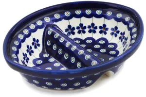 Polish Pottery 7" Divided Dish Flowering Peacock