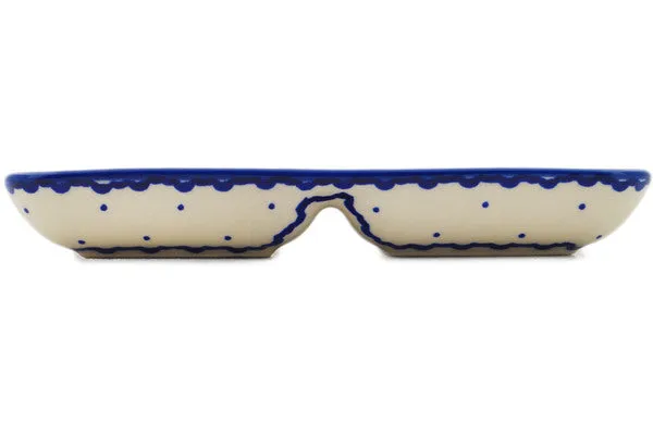 Polish Pottery 7" Divided Dish Orange And Blue Flower