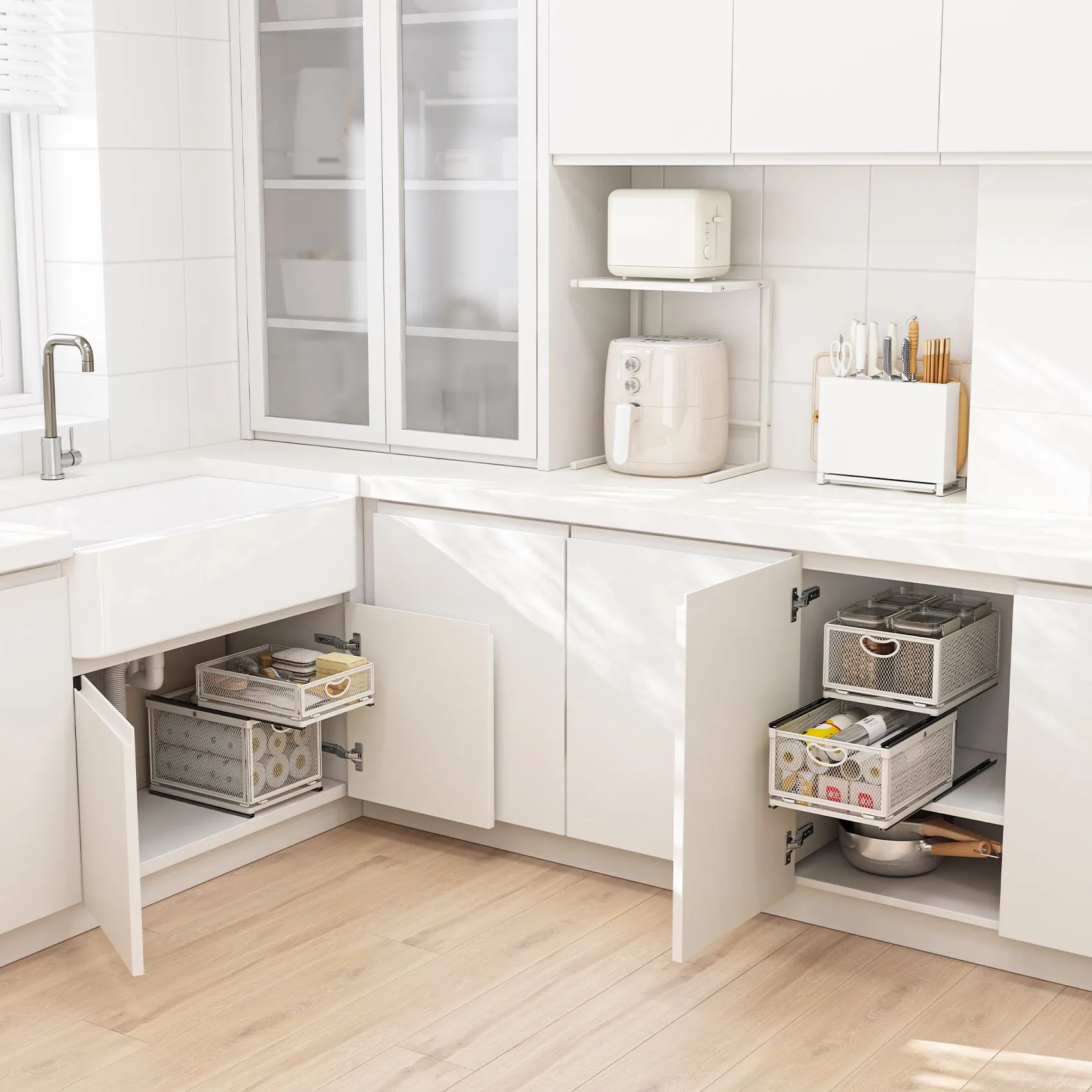 Pull Out Drawer Basket Under Sink Rack Multiple Sizes