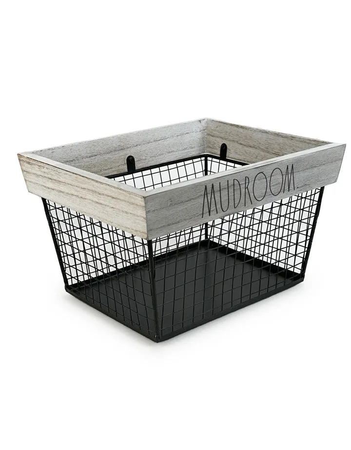 Rae Dunn “Mudroom” Wired Basket with Light Wooden Frame
