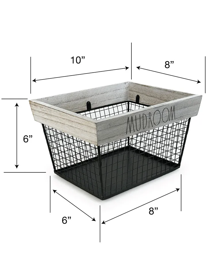 Rae Dunn “Mudroom” Wired Basket with Light Wooden Frame
