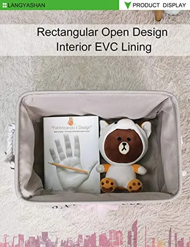 Rectangle Canvas Collapsible Storage Basket w/Handles for Toys, Laundry, Office, Closets (Pink and Gray Little Girl)