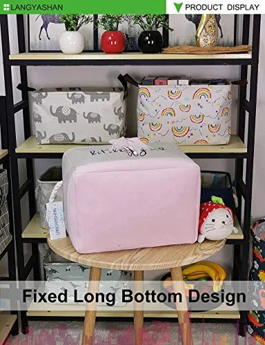 Rectangle Canvas Collapsible Storage Basket w/Handles for Toys, Laundry, Office, Closets (Pink and Gray Little Girl)