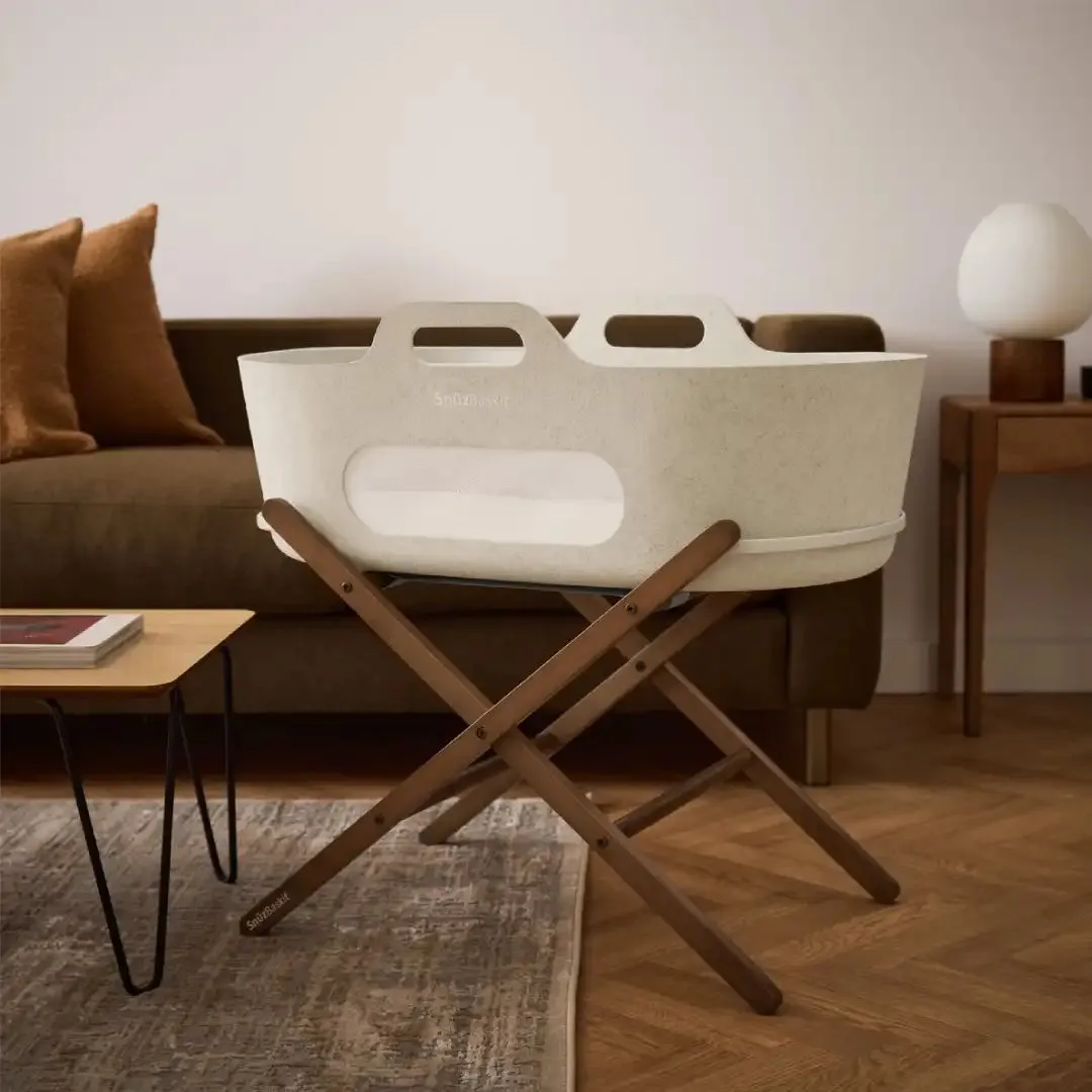 SnuzBaskit Barley Moses Basket & Walnut Stand