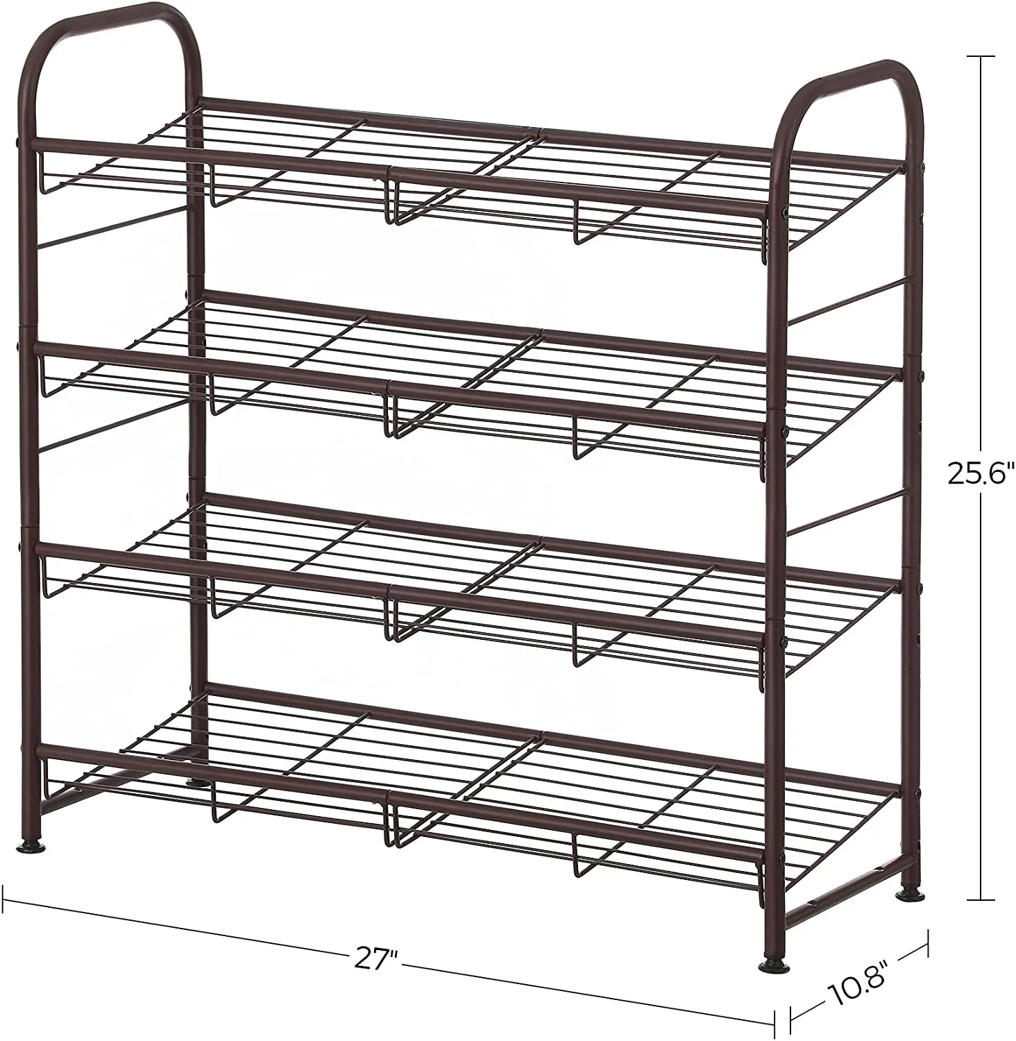Stackable Shoe Rack, 4-Tier Shoe Rack Storage Organizer, Hold up to 16 Pairs, Steel, 27 x 10.8 x 25.6 Inches