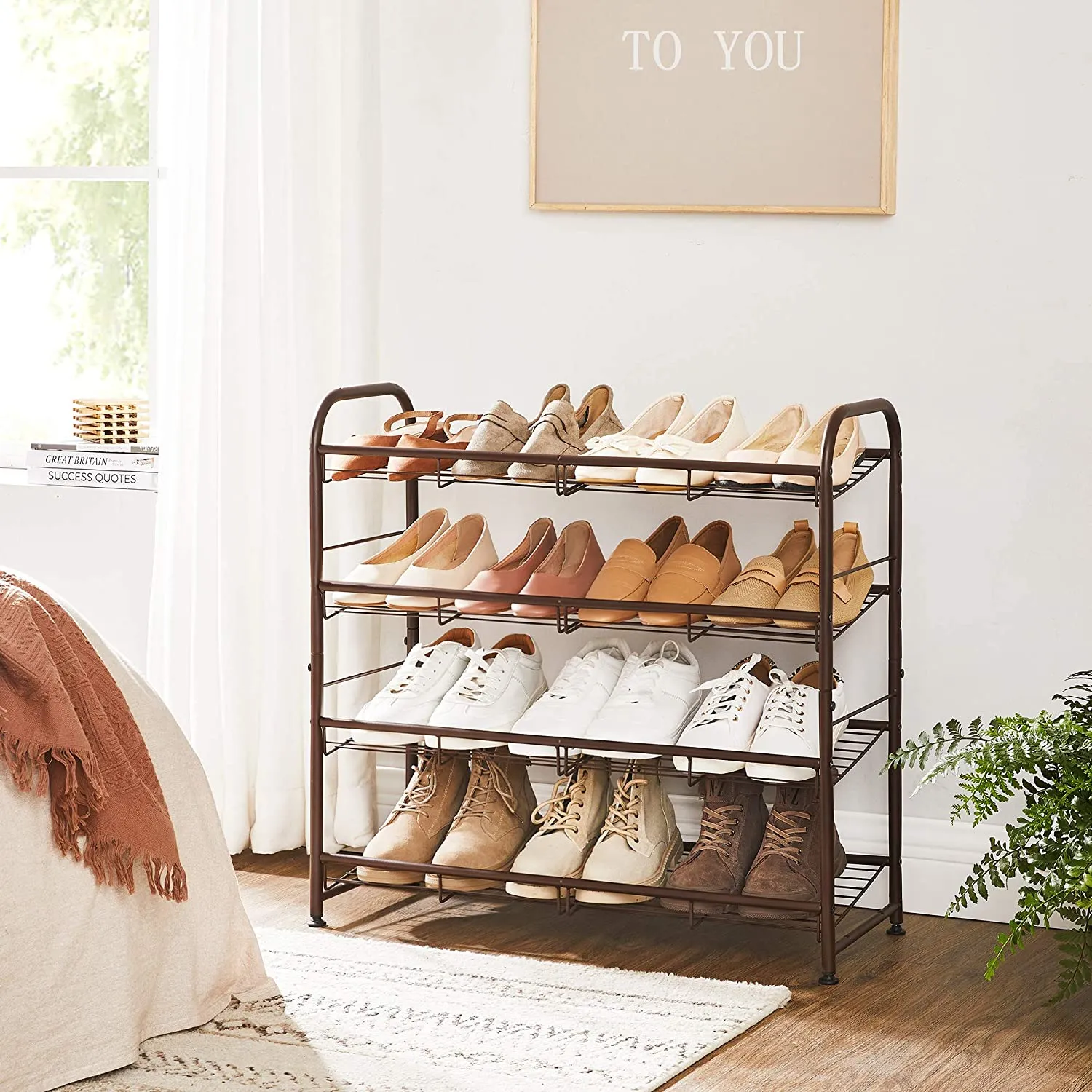Stackable Shoe Rack, 4-Tier Shoe Rack Storage Organizer, Hold up to 16 Pairs, Steel, 27 x 10.8 x 25.6 Inches