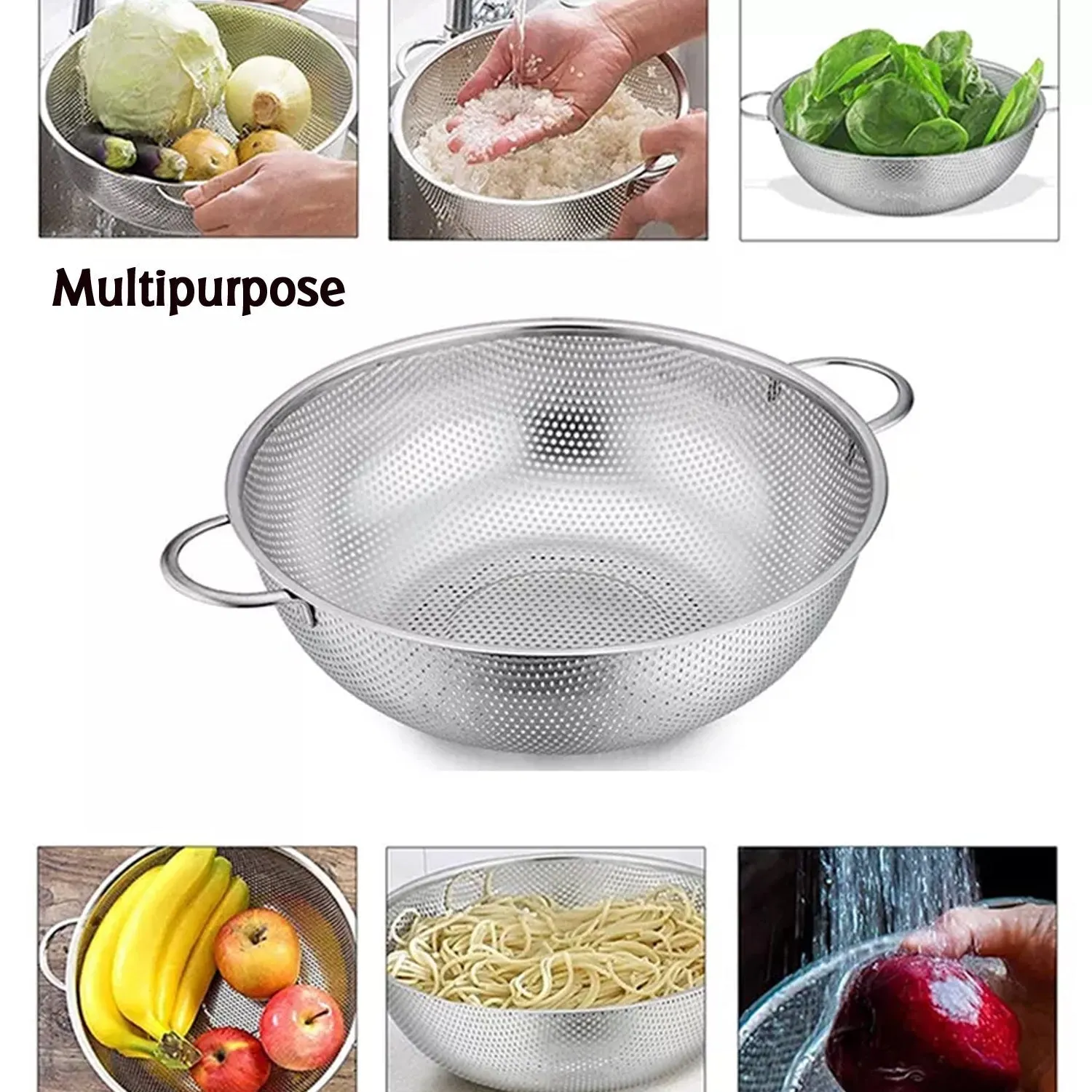Stainless Steel Rice Vegetables Washing Bowl Strainer Collapsible Strainer.