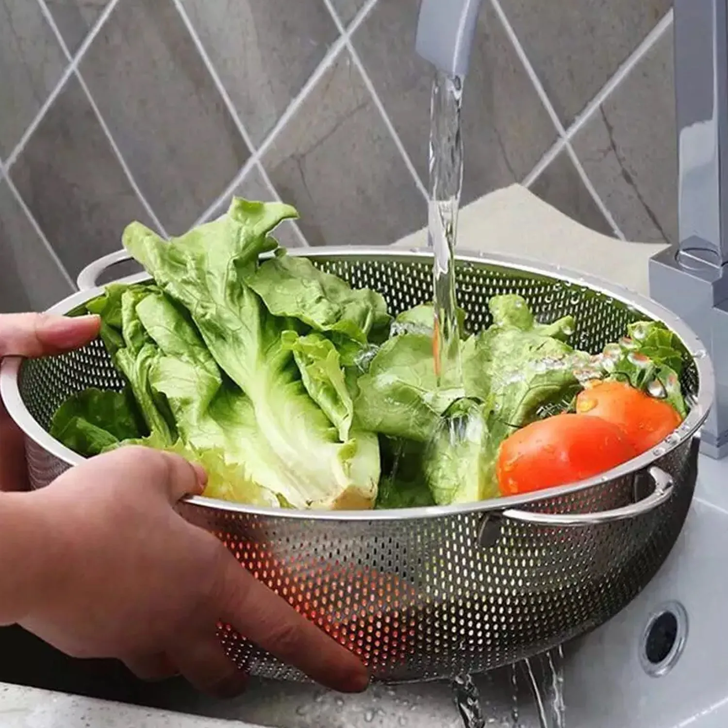 Stainless Steel Rice Vegetables Washing Bowl Strainer Collapsible Strainer.