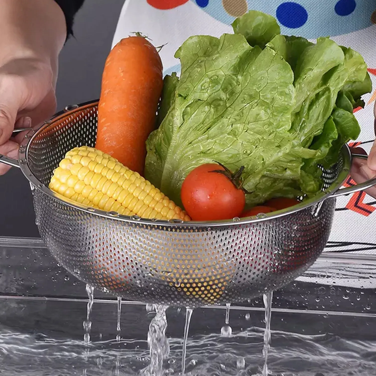 Stainless Steel Rice Vegetables Washing Bowl Strainer Collapsible Strainer.