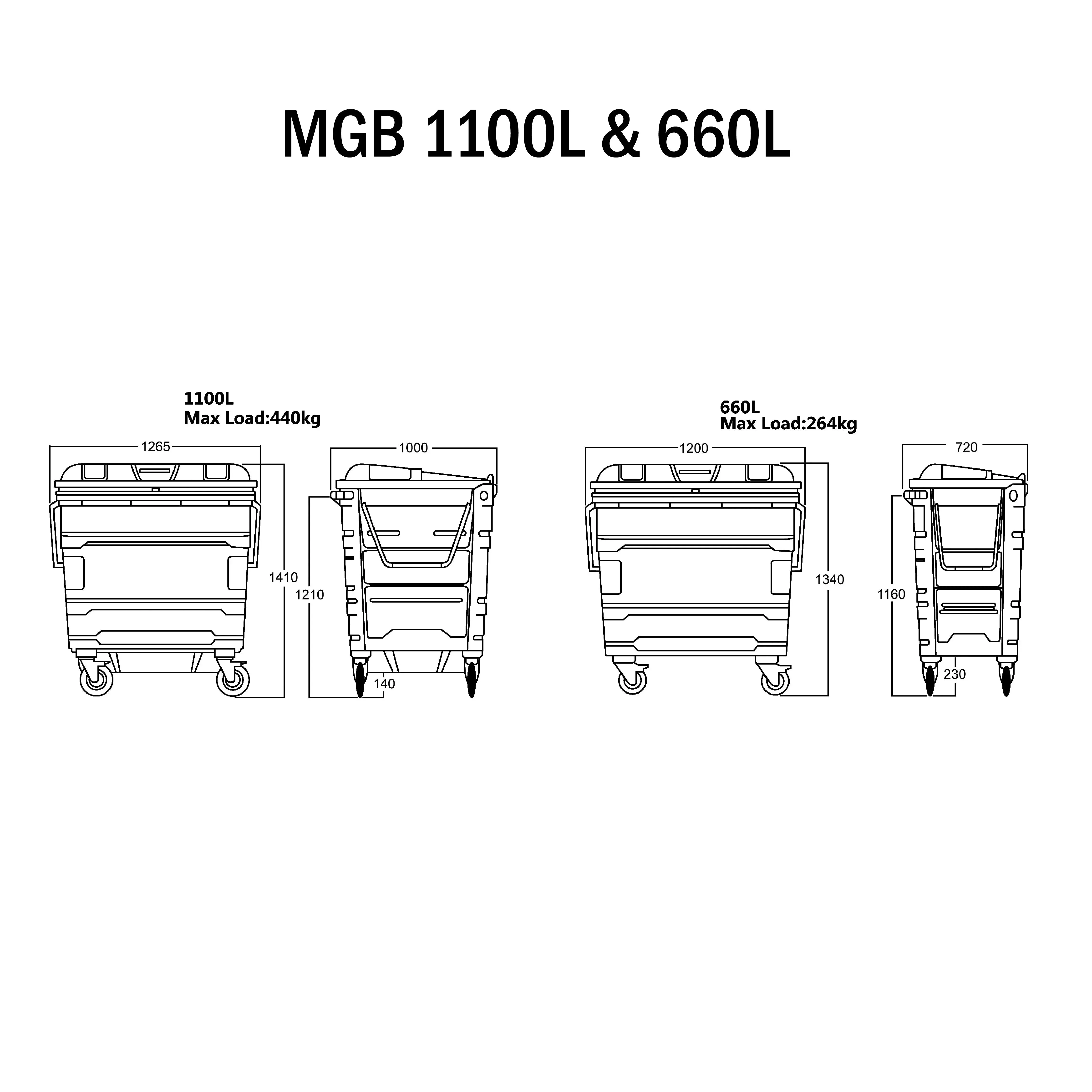 Steel Mobile Garbage Bin | MGB | 660L, 1100L | Trash Bin | Dustbin | Garbage Bin | Trash Bin