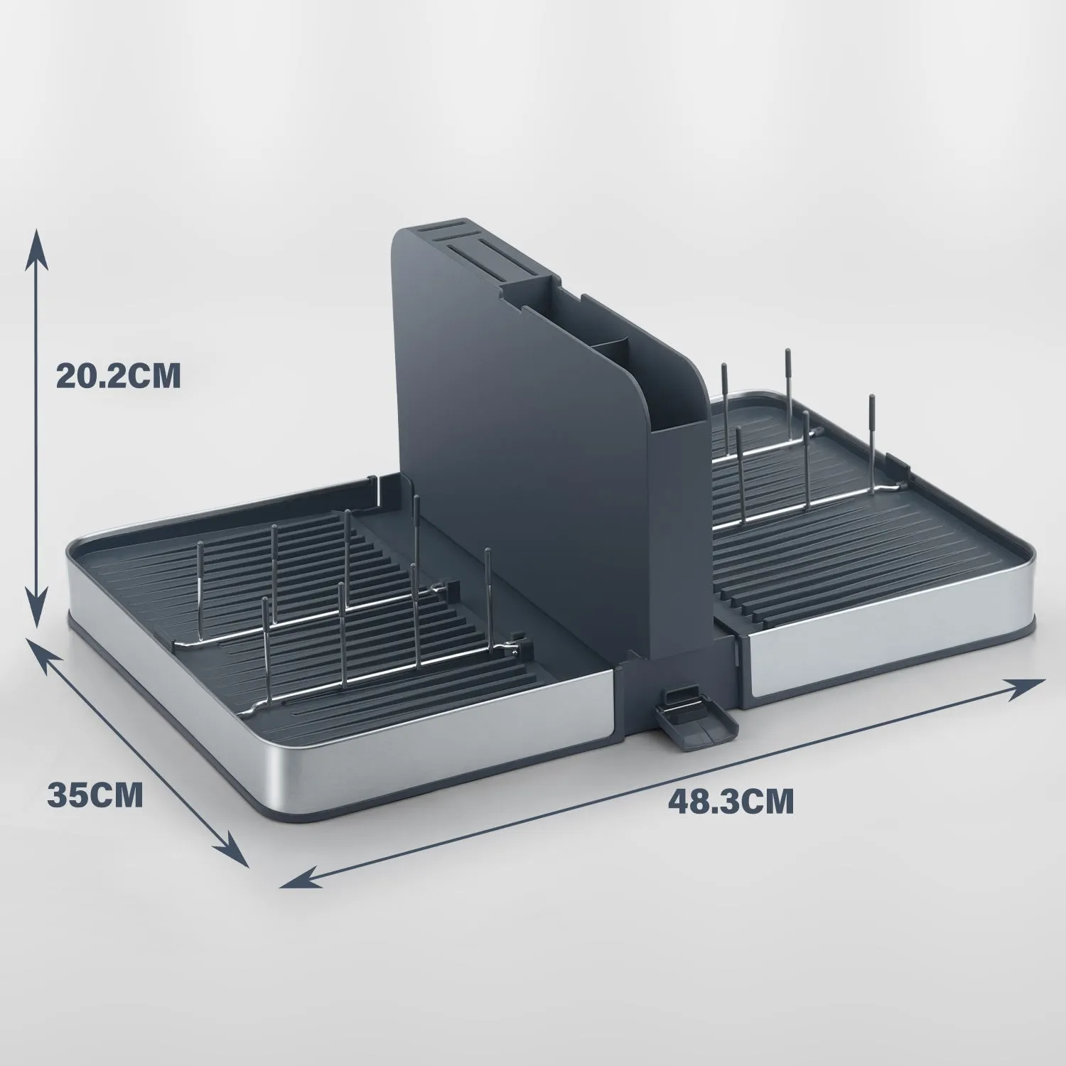 Stelive Foldable Dish Drying Rack with Dual Parts for Kitchen Counter Space-Saving Rack - Rustproof Removable Utensil Drainer & Drainage Spout, Gray