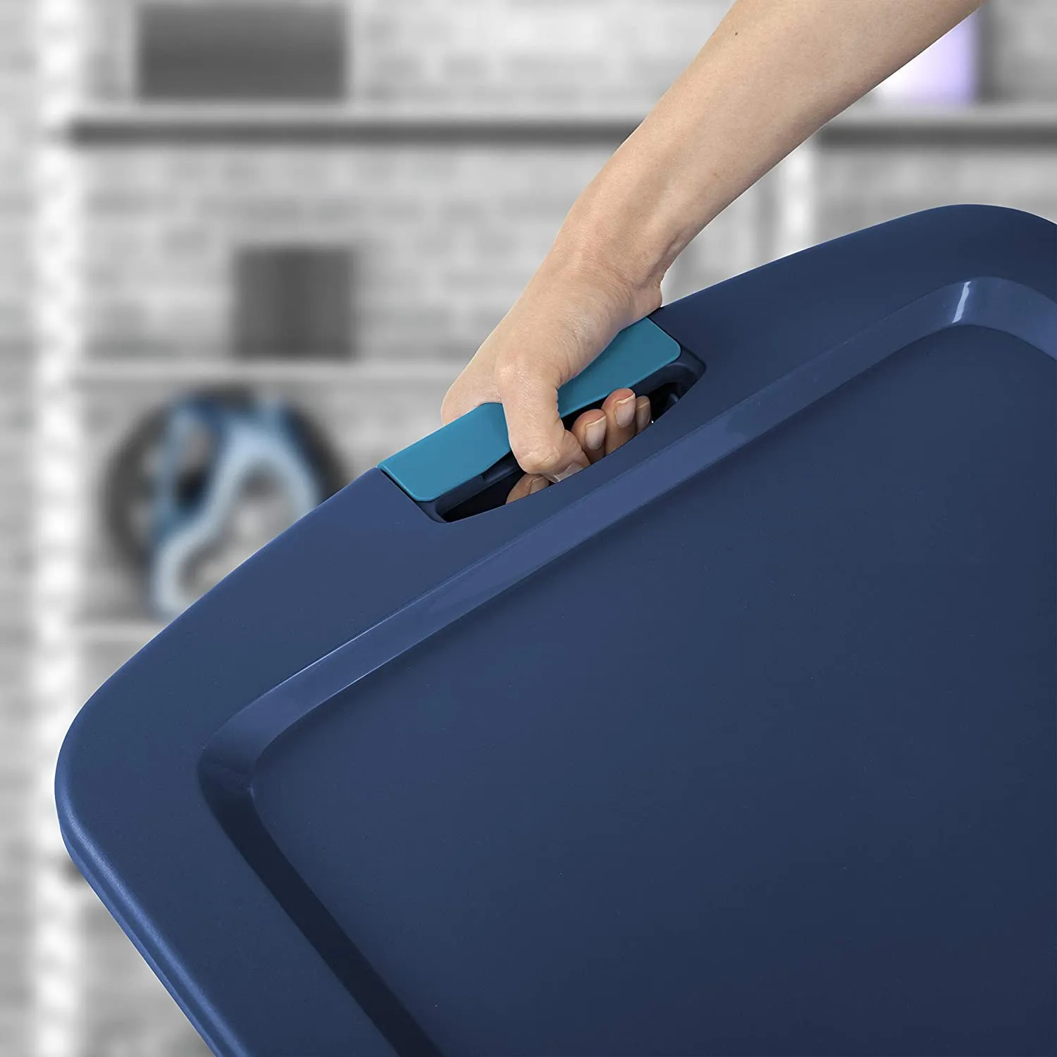 Sterilite 14489604 26 Gallon Latch & Carry Clear Base / Blue Lid Tote Storage Box - Quantity of 4